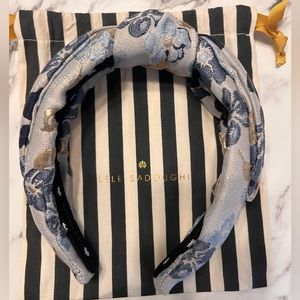 Lelesadoughi blue knotted bow headband with gold details